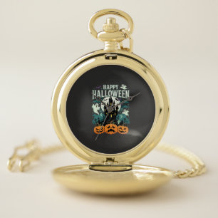 Happy Halloween Haunted Castle Ghosts and Pumpkins Pocket Watch