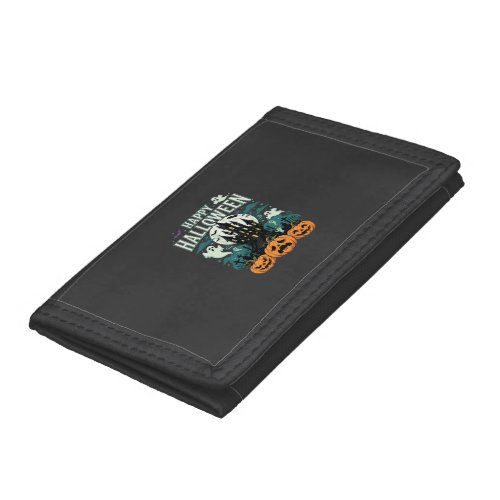 Happy Halloween Haunted Castle Ghosts and Pumpkins Trifold Wallet