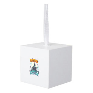 Happy Halloween Haunted Castle Pumpkins Ghosts_1 Cube Ornament