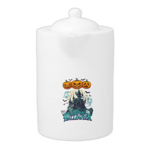 Happy Halloween Haunted Castle Pumpkins Ghosts_1 Teapot