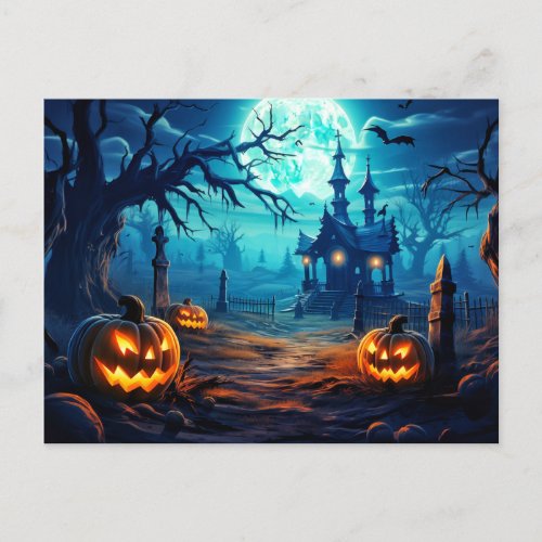 Happy Halloween  Haunted Cemetery Postcard