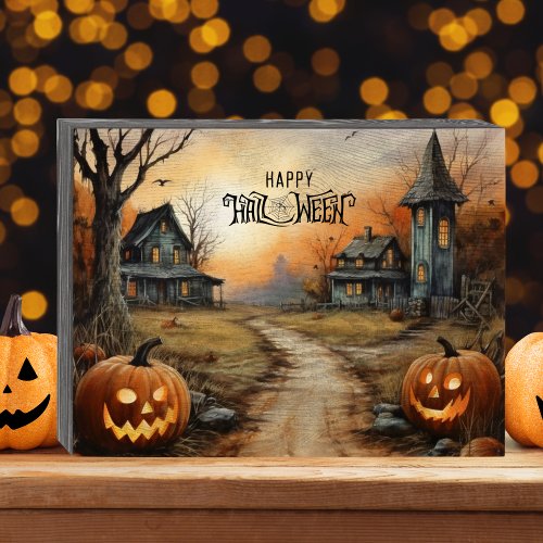 Happy Halloween Haunted Farmhouse Wooden Box Sign