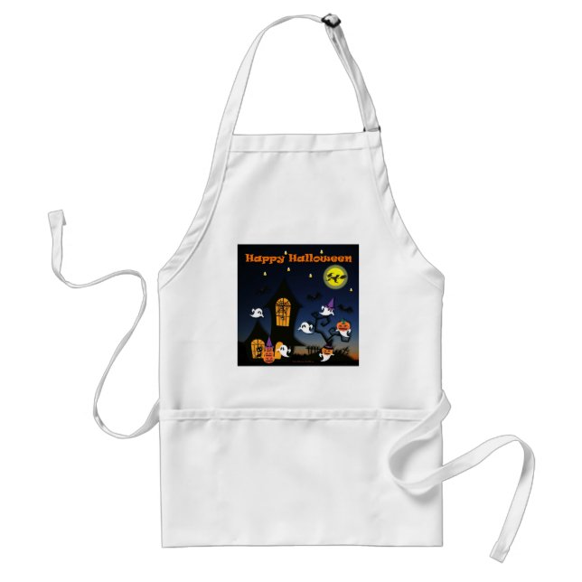 Happy Halloween Haunted House Adult Apron (Front)