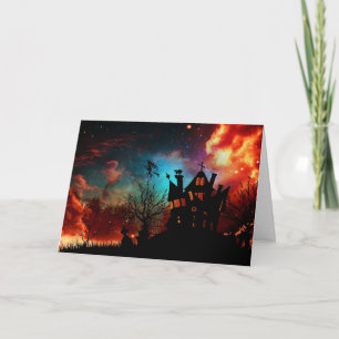 Happy Halloween Haunted House and Witch Card