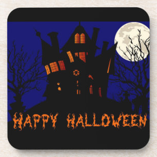 Happy Halloween Haunted House Beverage Coaster