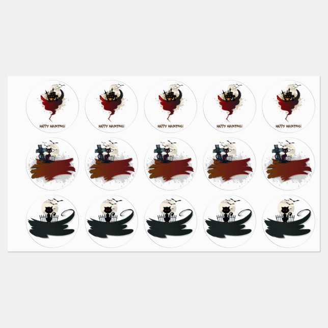 Happy Halloween Haunted House Black Cat Labels (Sheet)