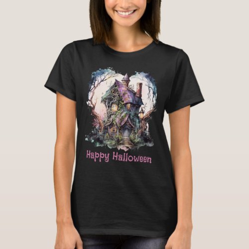 Happy Halloween Haunted House Black Halloween T_Shirt