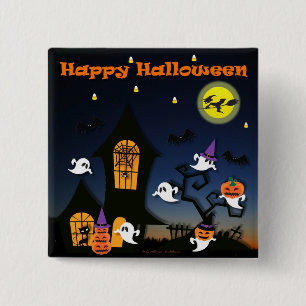 Happy Halloween Haunted House Button