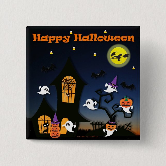 Happy Halloween Haunted House Button (Front)