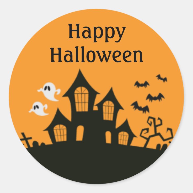 Happy Halloween Haunted House Classic Round Sticker Zazzle