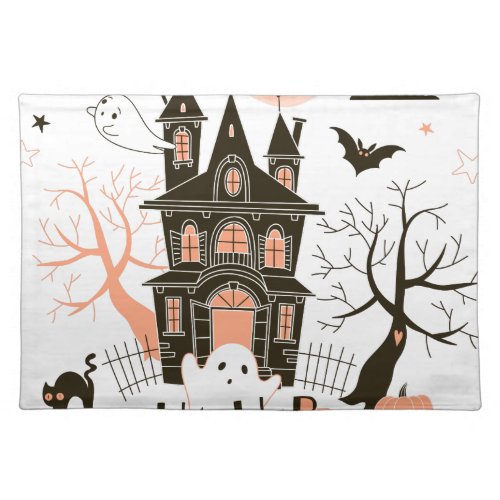 Happy Halloween Haunted House Cloth Placemat