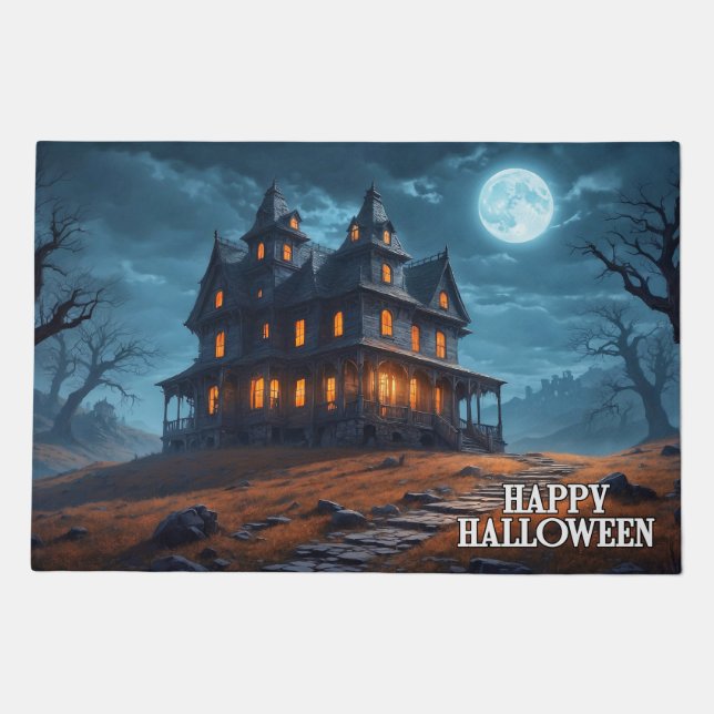 Happy Halloween Haunted House Doormat (Front)
