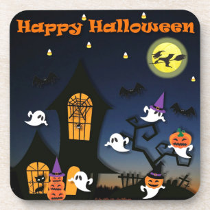 Happy Halloween Haunted House Drink Coaster