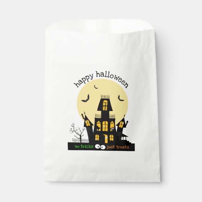 Happy Halloween Haunted House Flying Bats Favor Bag (Front)