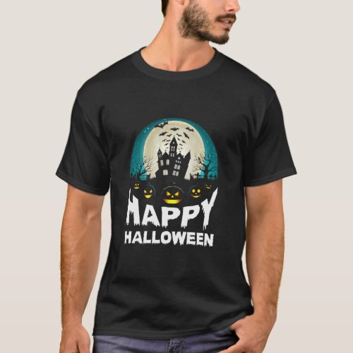 Happy Halloween Haunted House Graveyard Scary Pump T_Shirt