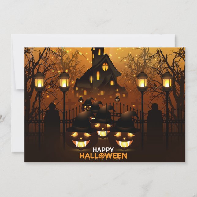 Happy Halloween Haunted House  Holiday Card (Front)