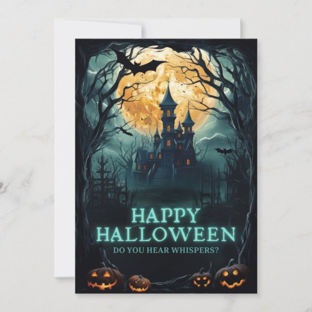 Happy Halloween Haunted House Holiday Card (Front)