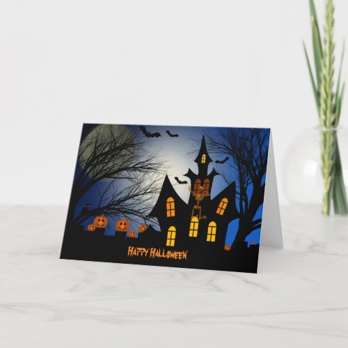 Happy Halloween Haunted House Holiday Card
