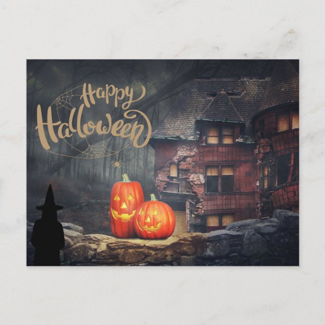 Happy Halloween Haunted House  Holiday Postcard (Front)