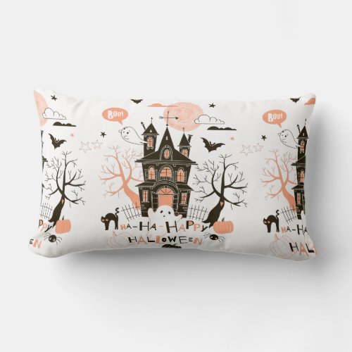 Happy Halloween Haunted House Lumbar Pillow