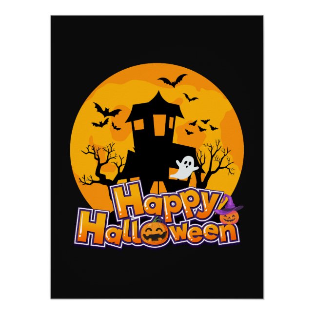 Happy Halloween Haunted House Moon Poster (Front)