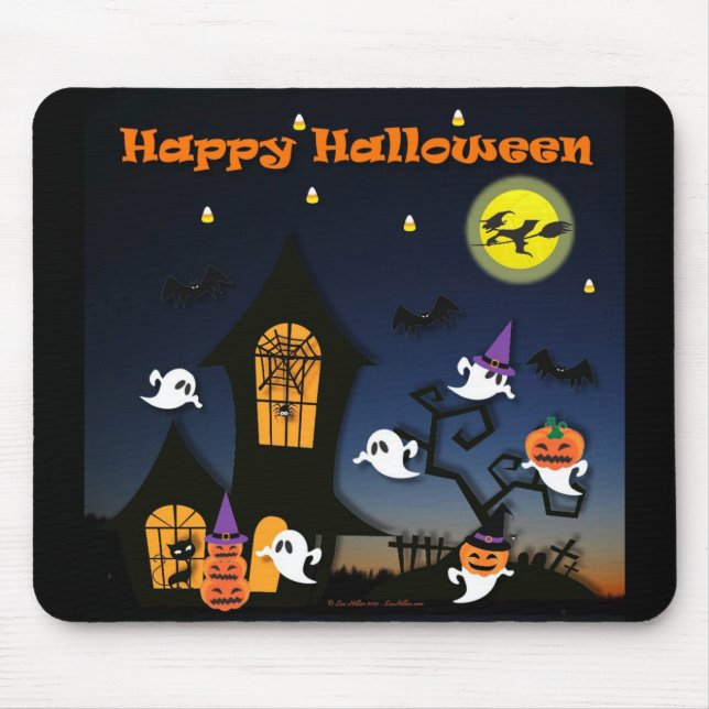 Happy Halloween Haunted House Mouse Pad (Front)