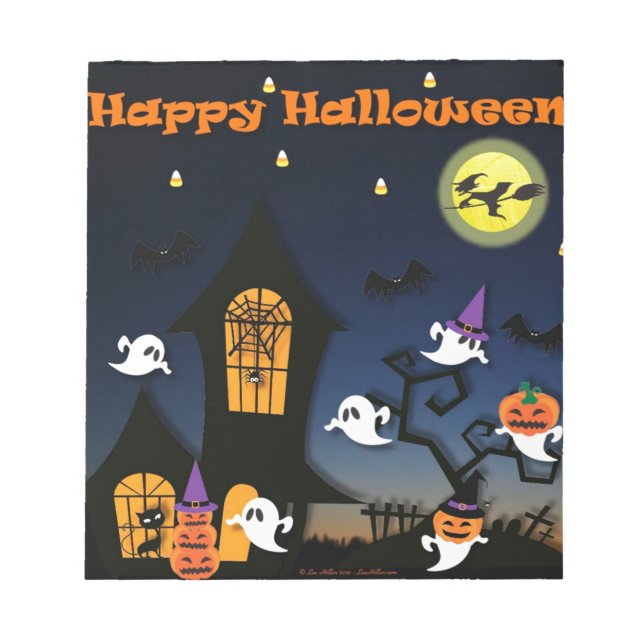 Happy Halloween Haunted House Notepad (Front)