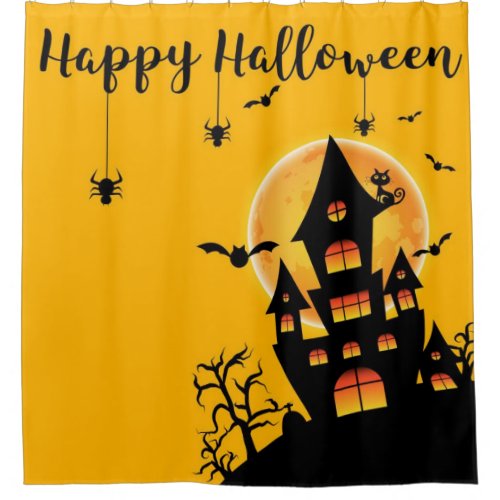 Happy Halloween Haunted House On The Hill Shower Curtain