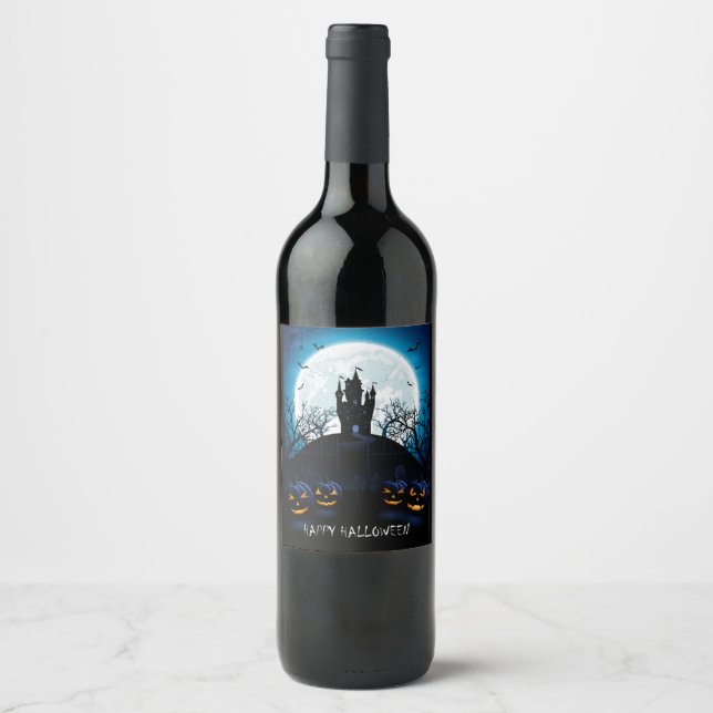 Happy Halloween Haunted House On The Hill Wine Label (Front)
