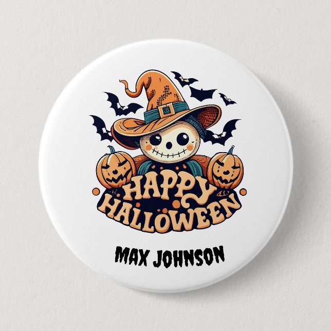 Happy Halloween - Haunted House Orange Black Button (Front)