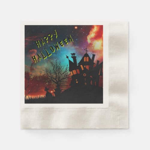 Happy Halloween Haunted House Party Paper Napkins