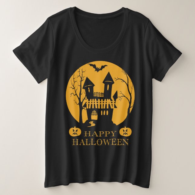 Happy Halloween Haunted House   Plus Size T-Shirt (Design Front)