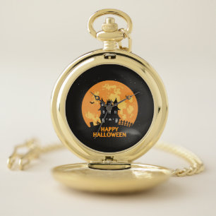 Happy halloween haunted house pocket watch