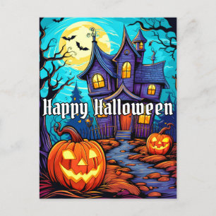 Happy Halloween - Haunted House Postcard