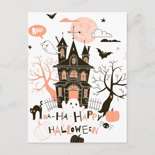 Happy Halloween Haunted House Postcard