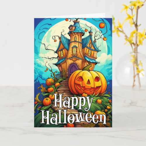 Happy Halloween Haunted House  Pumpkin Card