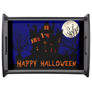 Happy Halloween Haunted House Serving Tray