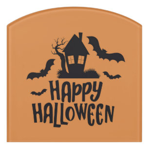 Happy Halloween haunted house spooky bat orange Door Sign