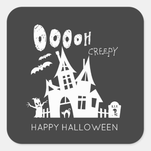 Happy Halloween Haunted House  Square Sticker