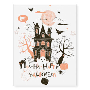 Happy Halloween Haunted House Temporary Tattoos