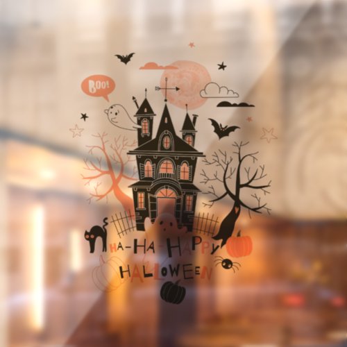 Happy Halloween Haunted House  Window Cling