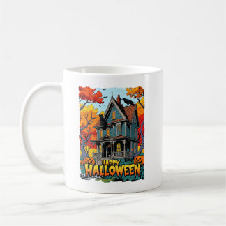 Happy Halloween haunted house with cat and raven! Coffee Mug