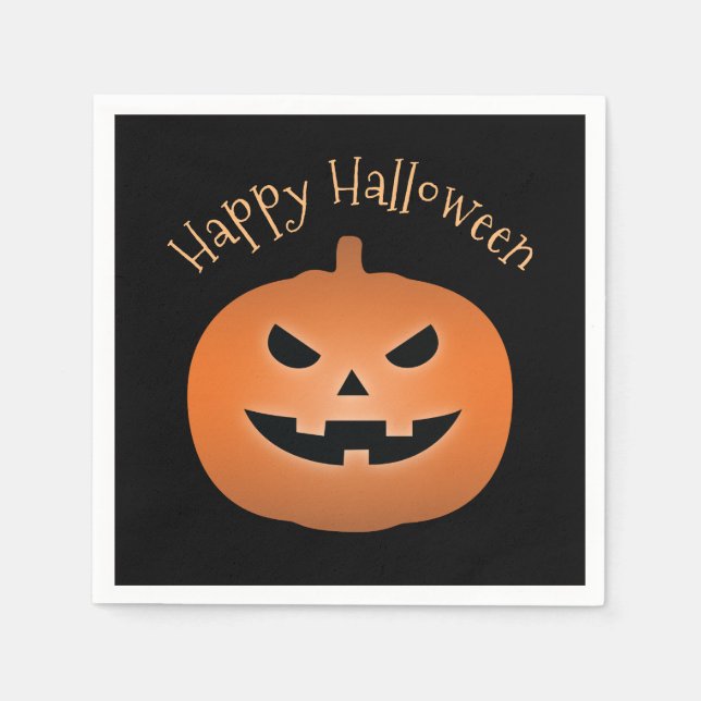 Happy Halloween Haunted Jack O Lantern Pumpkin Napkins (Front)