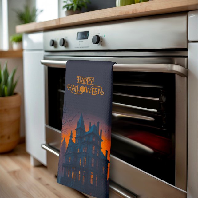 Happy Halloween Haunted Mansion House Halloween Kitchen Towel (Creator Uploaded)