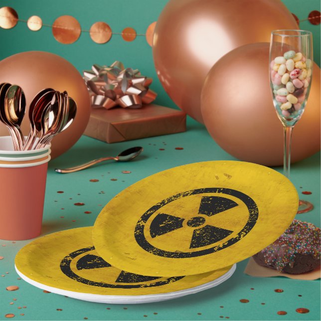 Happy Halloween Hazard Radiation Warning Paper Plates (Multi)