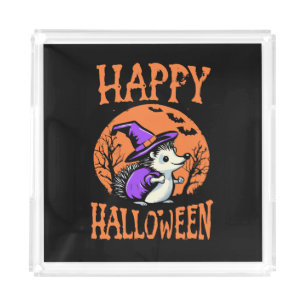 Happy Halloween Hedgehog Witch Acrylic Tray