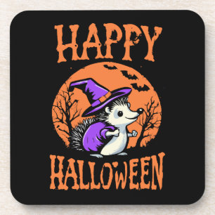 Happy Halloween Hedgehog Witch Beverage Coaster