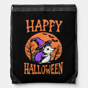 Happy Halloween Hedgehog Witch Drawstring Bag
