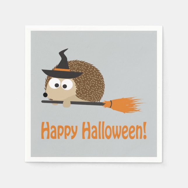Happy Halloween! Hedgehog Witch Paper Napkins (Front)