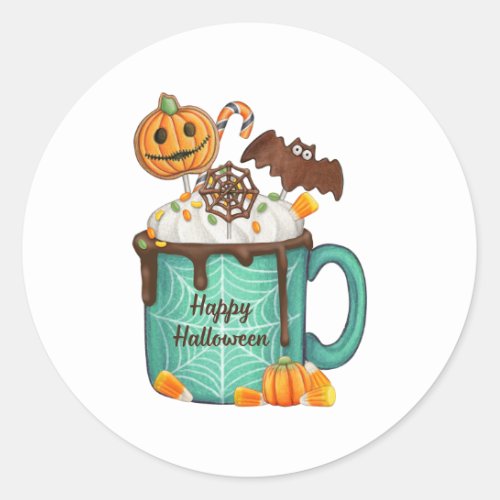 Happy Halloween Hot Chocolate Mug and Candy  Classic Round Sticker